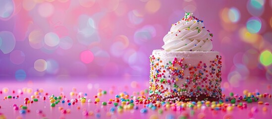 Aufkleber - Colorful birthday cake displayed with a vibrant background for a copy space image.