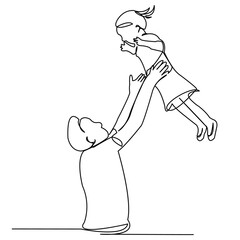 Canvas Print - continuous single drawn one line dad throws up her daughter hand-drawn picture silhouette. Line art. dad plays with a child