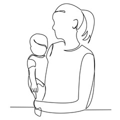 Canvas Print - continuous single drawn one line mom tosses a toddler drawn by hand a silhouette picture. Line art. Mom plays with the baby