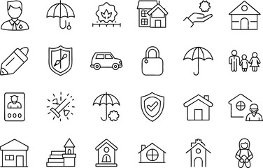 Wall Mural - Insurance, Policy related concept editable stroke outline icons isolated on white background flat vector illustration