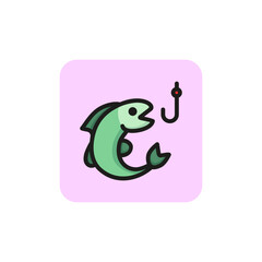 Wall Mural - Catching bait line icon. Fishing rod, hood, trap. Fishing concept. Vector illustration can be used for topics like hobby, recreation, catching fish