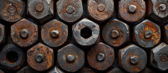 Leinwandbilder - Texture of grunge metal nuts, perfect for a copy space image.