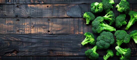 Aufkleber - Broccoli on a wooden backdrop with copy space image.