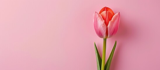 Aufkleber - A tulip placed against a soft pink background, creating a serene copy space image.