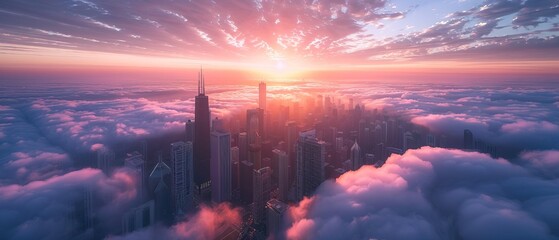 Wall Mural - An aerial view of city over the clouds