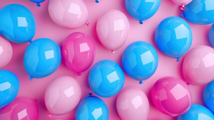 Wall Mural - Festive sweet pink and blue balloons background banner celebration theme. Generative AI