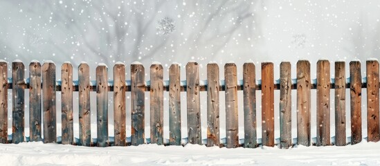 Wall Mural - Snow-covered fence with copy space image.