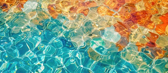 Fototapete - Top view of artistic coral-colored swimming pool water, creating an abstract texture with ample copy space image.