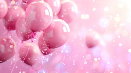 Wall Mural - Festive sweet pink balloons background banner celebration theme. Generative AI