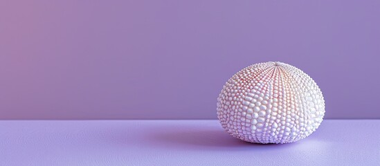 Aufkleber - Minimal summer composition featuring a sea urchin shell in soft natural hues set against a vibrant purple background with copy space image.