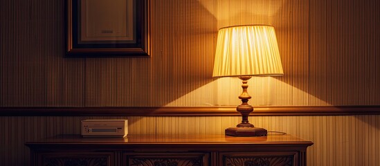 Canvas Print - Sideboard with lampshade and empty picture frame providing copy space image.