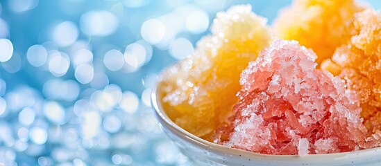 Aufkleber - Close-up photo of Hawaiian shaved ice, also known as shave ice or snow cone, featuring a blank space for more content beside the image. Copy space image. Place for adding text and design