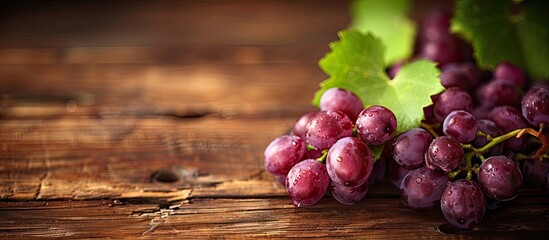 Poster - Grape on a wooden table with copy space image.