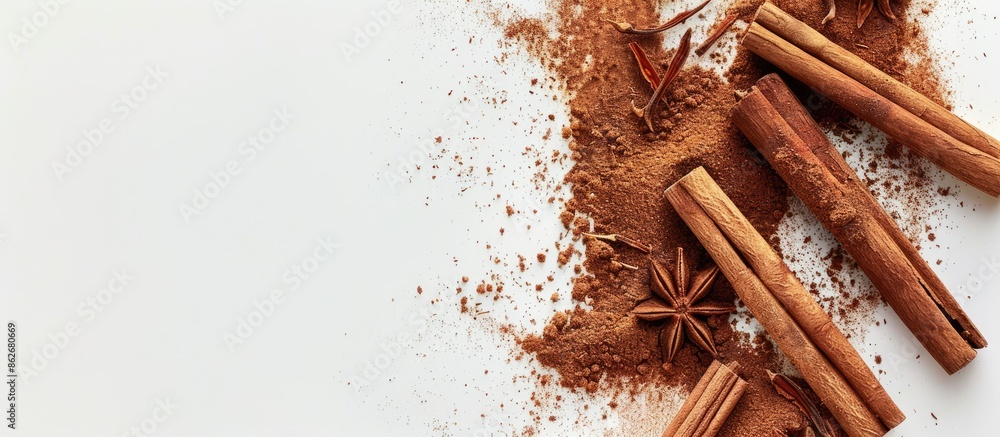 Ceylon cinnamon sticks and powder on a white background, perfect for ...