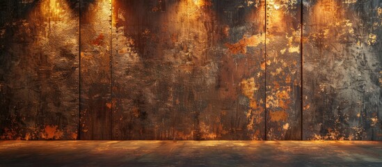 Aufkleber - A wall with left lighting showcases an oxidized copper background, perfect for a copy space image.