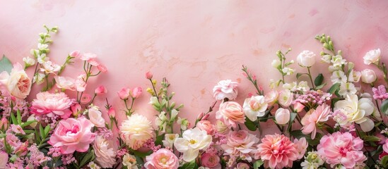 Wall Mural - Spring flowers beautifully arranged on a background with copy space image.