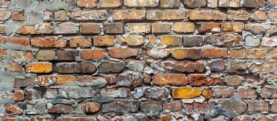 Wall Mural - Ancient brick wall showing wear and imperfections with copy space image.
