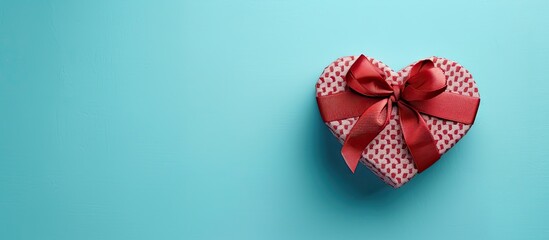 Aufkleber - Top-down view of heart-shaped gift box on blue backdrop, conveying a concept for holiday greeting cards with copy space image.