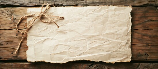 Poster - Vintage-style white paper on a wooden background with copy space image.