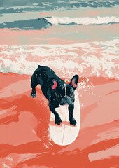 Wall Mural - French bulldog surfing on beach animal mammal pet.
