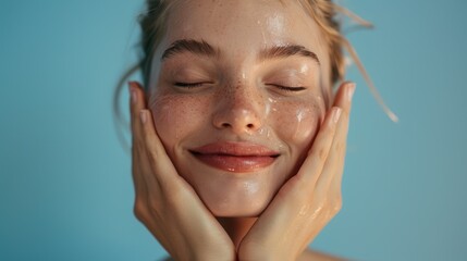 Canvas Print - The serene woman's hydrated face