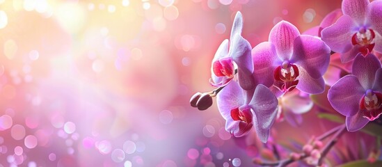 Aufkleber - Copy space image featuring a vibrant pink and purple phalaenopsis orchid flower in the background.