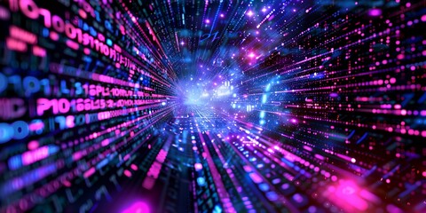 Canvas Print - a computer generated image of a purple and blue light with a lot of numbers