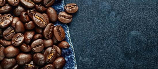 Wall Mural - Background featuring coffee beans and denim with copy space image.