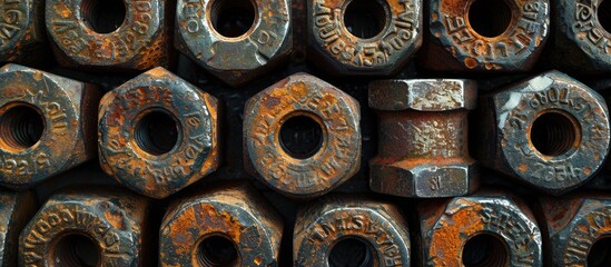 Leinwandbilder - Texture of grunge metal nuts, perfect for a copy space image.