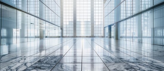 Poster - Modern office building facade against an empty marble floor with available copy space image.