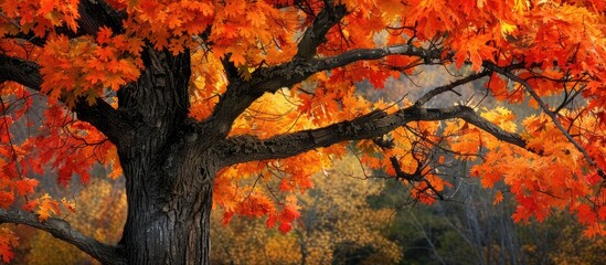 Poster - Vivid fall foliage on a tree with copy space image available.