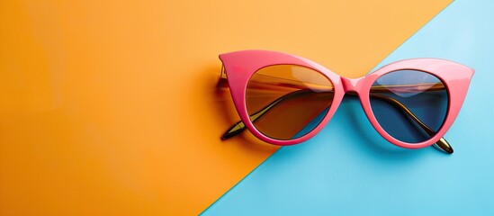 Poster - Fashionable sunglasses displayed against a colored backdrop with copy space image.