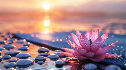 Wall Mural - A lotus flower lies on the beach at sunset, 