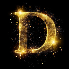 Wall Mural - Golden glowing letter D with gold dust on black clean background. Scrapbook activity. Generative AI