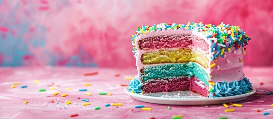 Sticker - Colorful birthday cake displayed with a vibrant background for a copy space image.