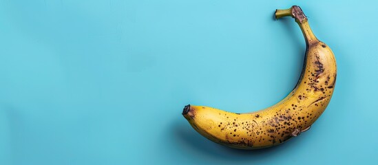Wall Mural - A platan or banana on a light blue background, typical in Caribbean and Latin American cuisine, with room for text or other elements in the image. Copy space image. Place for adding text and design
