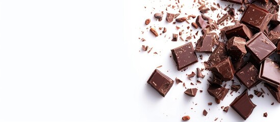 Canvas Print - White background adorned with delectable chocolate chunks, allowing for a design in the copy space image.