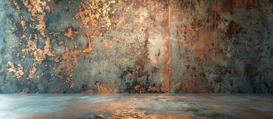 Poster - A wall with left lighting showcases an oxidized copper background, perfect for a copy space image.