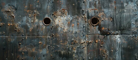 Aufkleber - A weathered metal surface with openings for a copy space image.