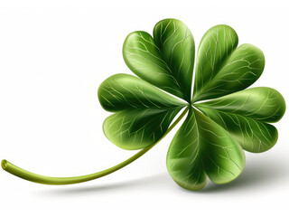 Canvas Print - A green leaf with a stem and a white background. The leaf is shaped like a clover