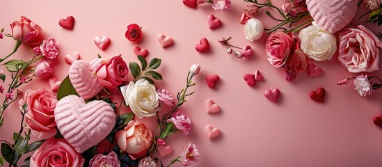 Aufkleber - Valentine's Day themed backdrop featuring hearts, flowers, and copy space image.