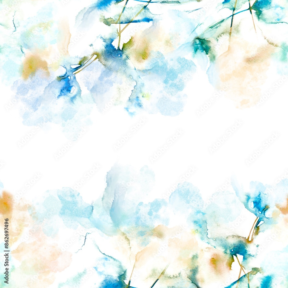 Floral greeting card. Wedding invitation design. Floral frame with blue ...