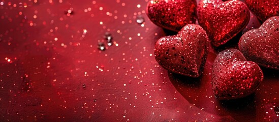 Aufkleber - Red hearts on a background suitable for web design, postcards, banners, celebrating Valentine's Day, weddings, birthdays, or International Women's Day, with copy space image.