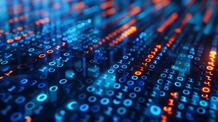 Binary code on dark background, data world network internet