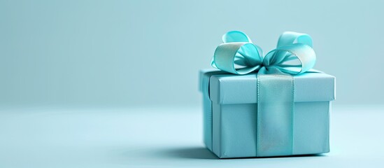 Canvas Print - Soft focus blue gift box on a white backdrop with copy space image.