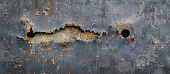 Aufkleber - A weathered metal surface with openings for a copy space image.