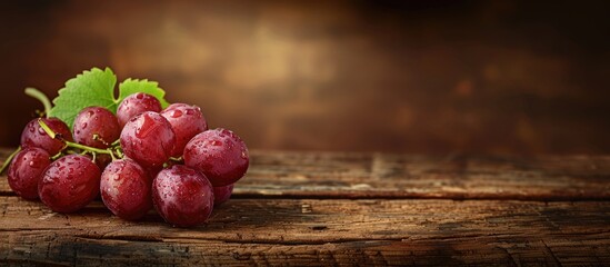 Poster - Grape on a wooden table with copy space image.
