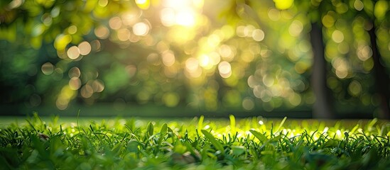 Fototapete - Green garden with blurred bokeh creating a serene background ideal for copy space image.