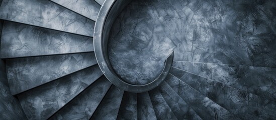 Poster - Metal spiral staircase from above view with copy space image.