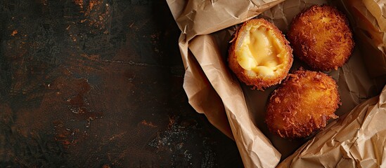 Poster - Croquette with a creamy filling in a copy space image.